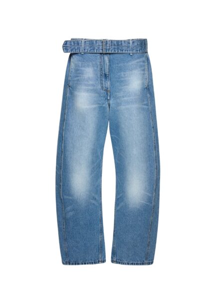 Magda Butrym Belted wide-leg denim trousers in light blue