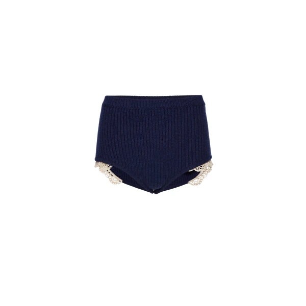 Magda Butrym Cashmere crochet-trim shorts in navy
