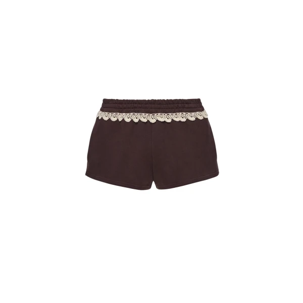 Magda Butrym Cotton jersey shorts with crochet lace trim in brown
