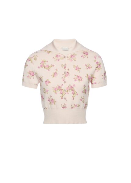 Magda Butrym Cotton polo with wide collar in cream floral print