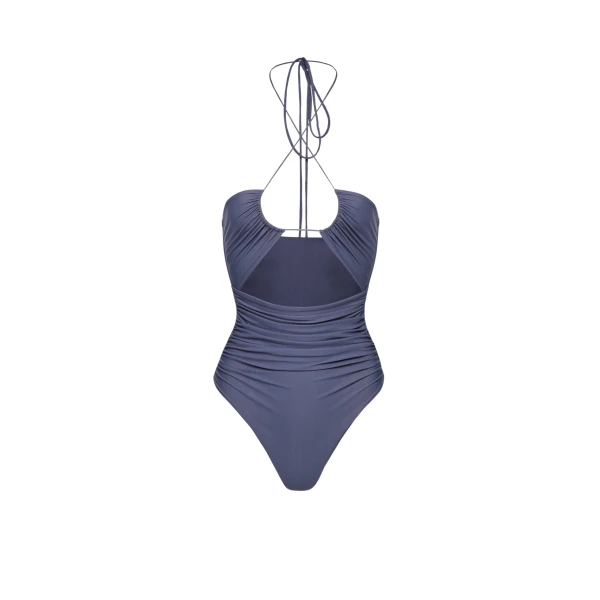 Magda Butrym Criss-cross halter swimsuit in metallic blue