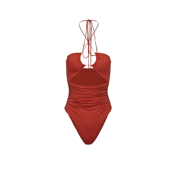 Magda Butrym Criss-cross halter swimsuit in orange
