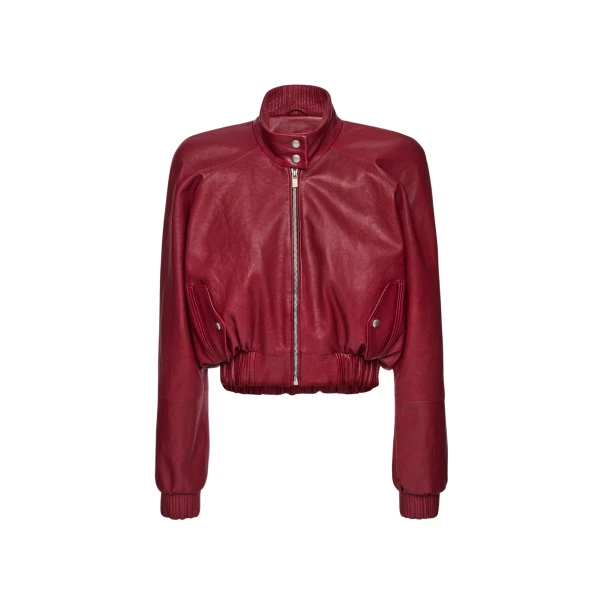 Magda Butrym Cropped leather bomber jacket in cherry red