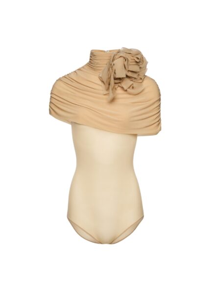 Magda Butrym Draped cape-effect cupro bodysuit in beige