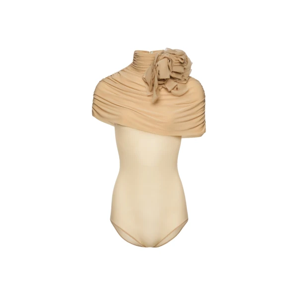 Magda Butrym Draped cape-effect cupro bodysuit in beige