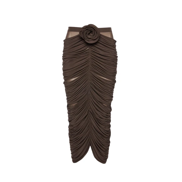 Magda Butrym Draped flower-detail midi skirt in brown