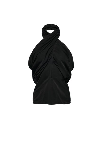 Magda Butrym Draped halterneck cotton and silk blouse in black