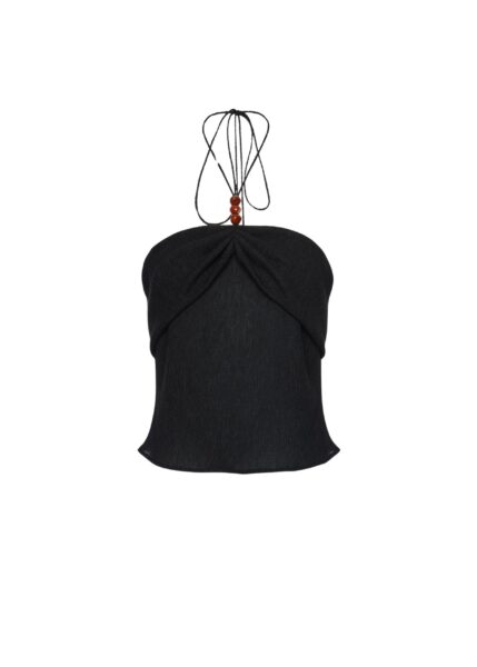 Magda Butrym Draped halterneck top with beads in black
