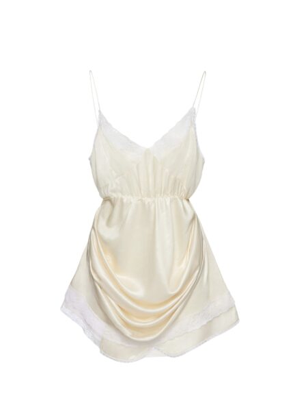 Magda Butrym Draped lace-trim slip mini dress in cream