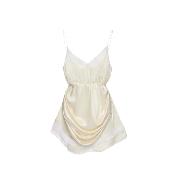 Magda Butrym Draped lace-trim slip mini dress in cream