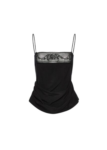Magda Butrym Draped silk lace-trim top in black