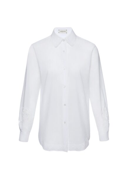Magda Butrym Embroidered sleeves lace-trimmed shirt in white
