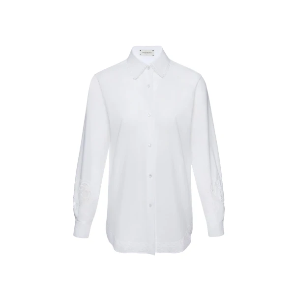 Magda Butrym Embroidered sleeves lace-trimmed shirt in white