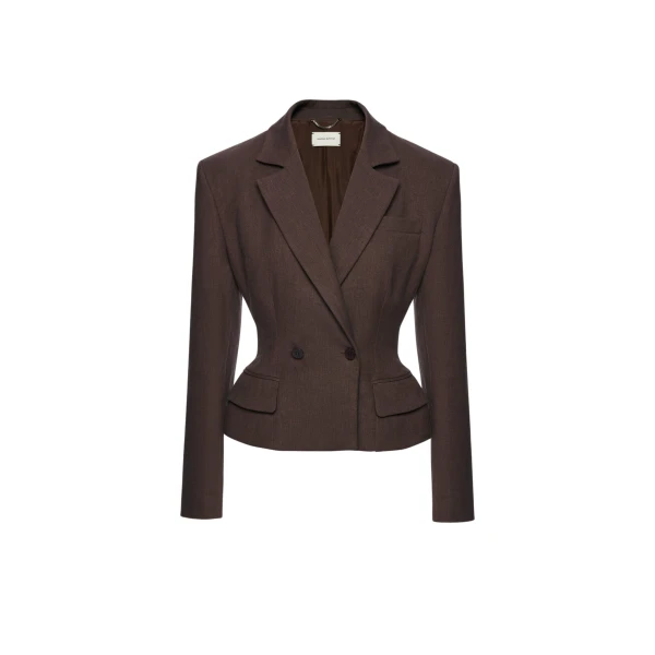 Magda Butrym Fitted linen double breasted blazer in brown
