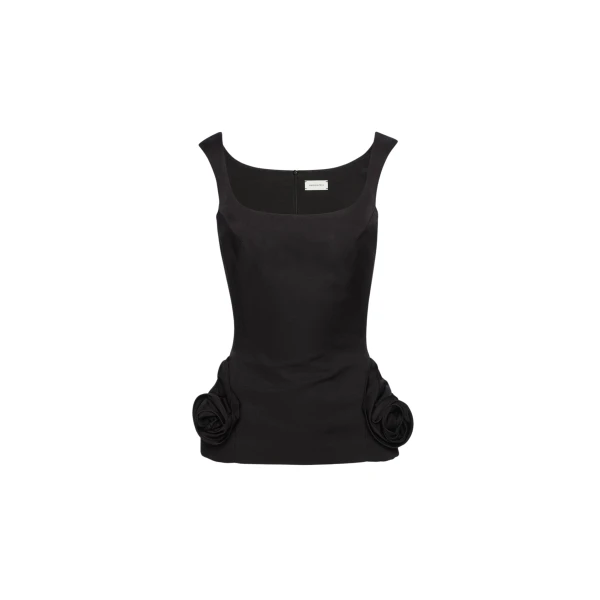 Magda Butrym Floral-appliqué cotton and silk top in black