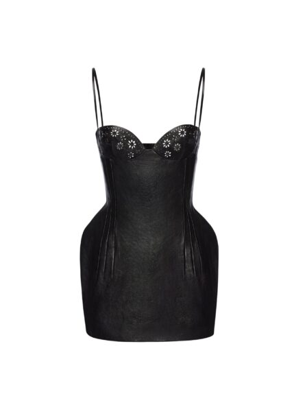 Magda Butrym Floral detailing leather mini dress in black