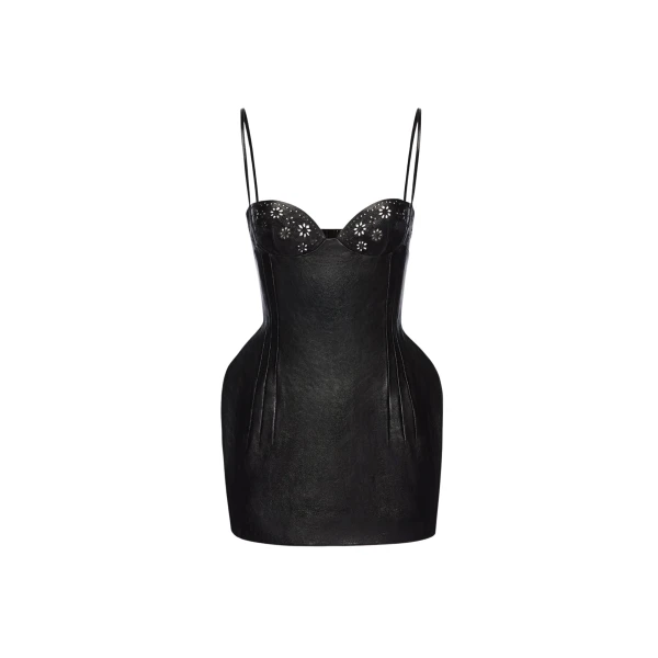 Magda Butrym Floral detailing leather mini dress in black