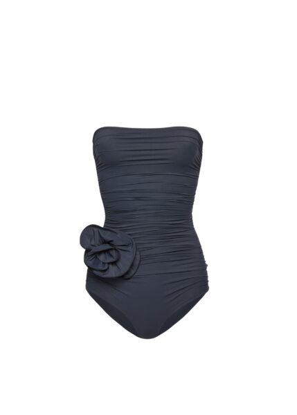 Magda Butrym Flower appliqué strapless draped swimsuit in grey