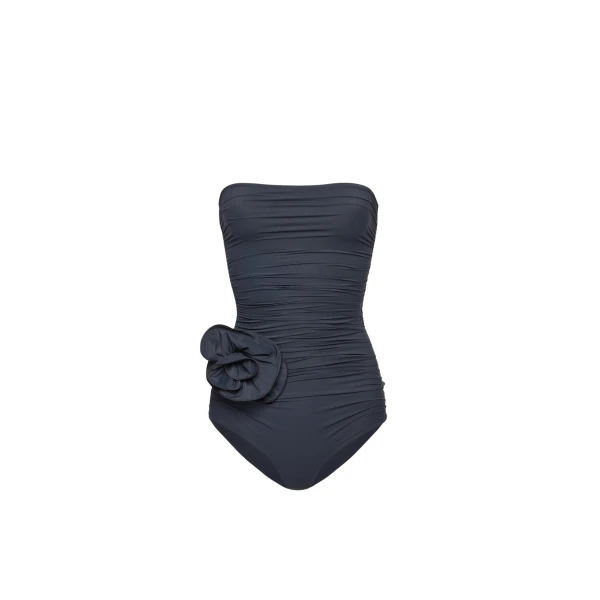 Magda Butrym Flower appliqué strapless draped swimsuit in grey