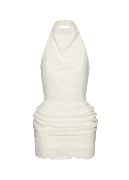 Magda Butrym Halterneck mini dress with draped embroidered skirt in cream