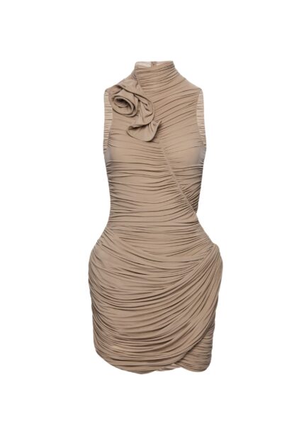 Magda Butrym High-neck draped mini dress in beige