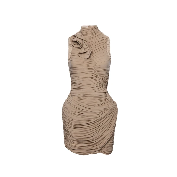 Magda Butrym High-neck draped mini dress in beige