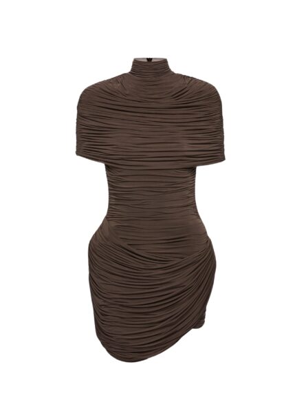 Magda Butrym High-neck draped mini dress with cape detail in brown