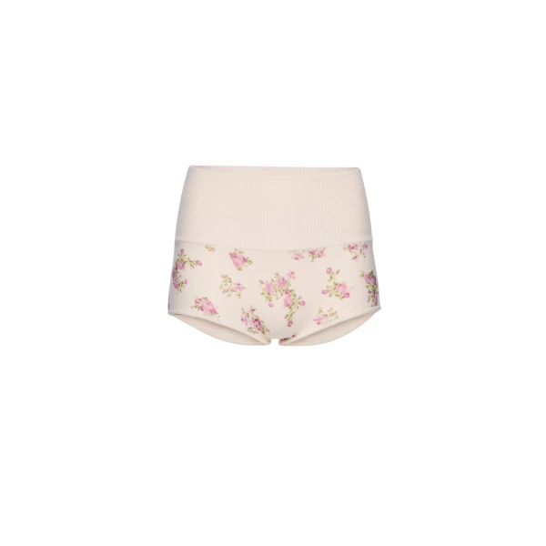Magda Butrym High-waisted cotton knit shorts in cream floral print
