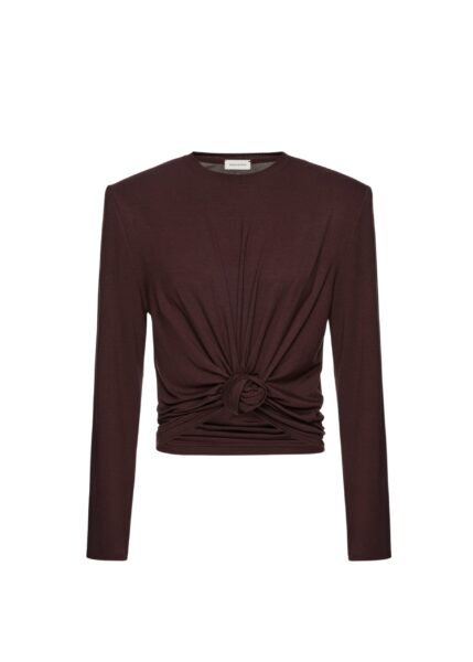 Magda Butrym Knotted longsleeve jersey blouse in brown