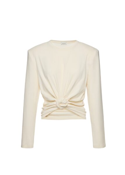 Magda Butrym Knotted longsleeve jersey blouse in cream