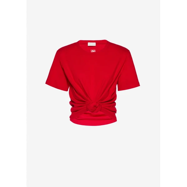 Magda Butrym Knotted ribbed t-shirt in red