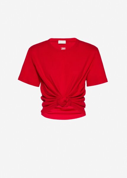 Magda Butrym Knotted ribbed t-shirt in red