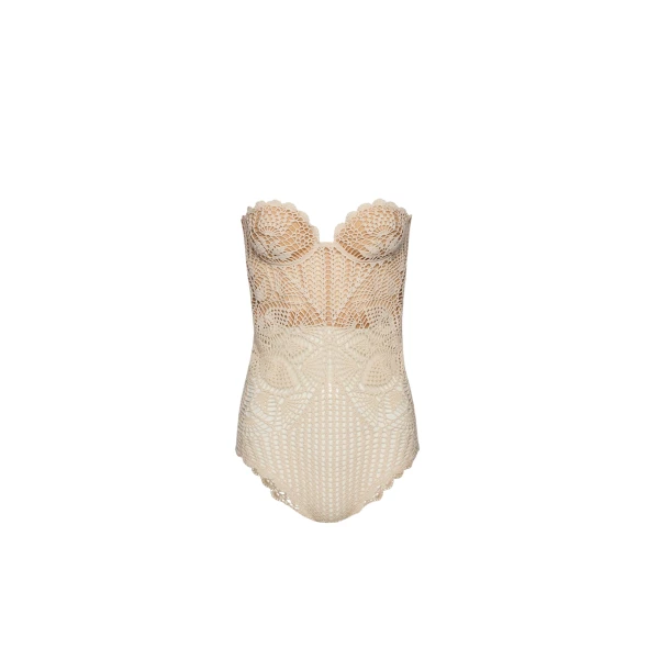 Magda Butrym Lace crochet bustier bodysuit in cream