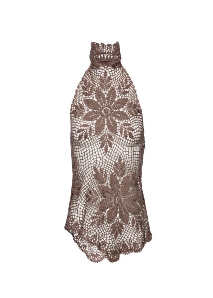 Magda Butrym Lace crochet high-neck blouse in brown
