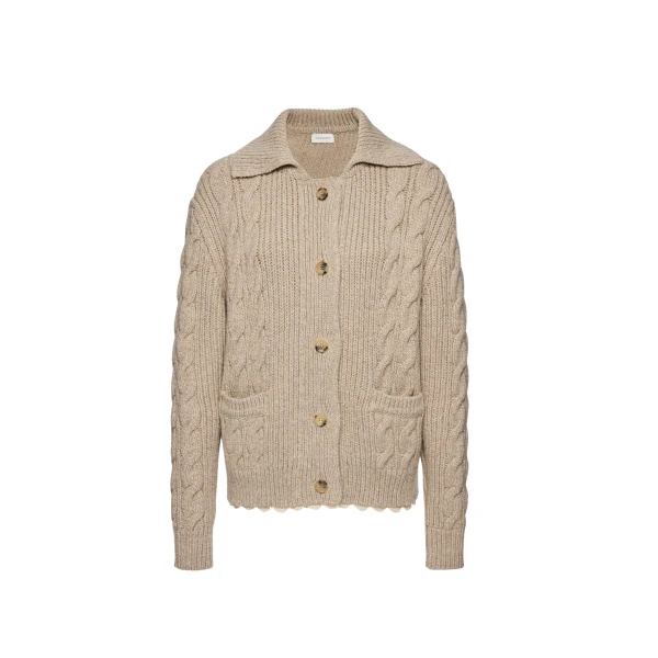 Magda Butrym Lace-detail cable knit cardigan jacket in beige