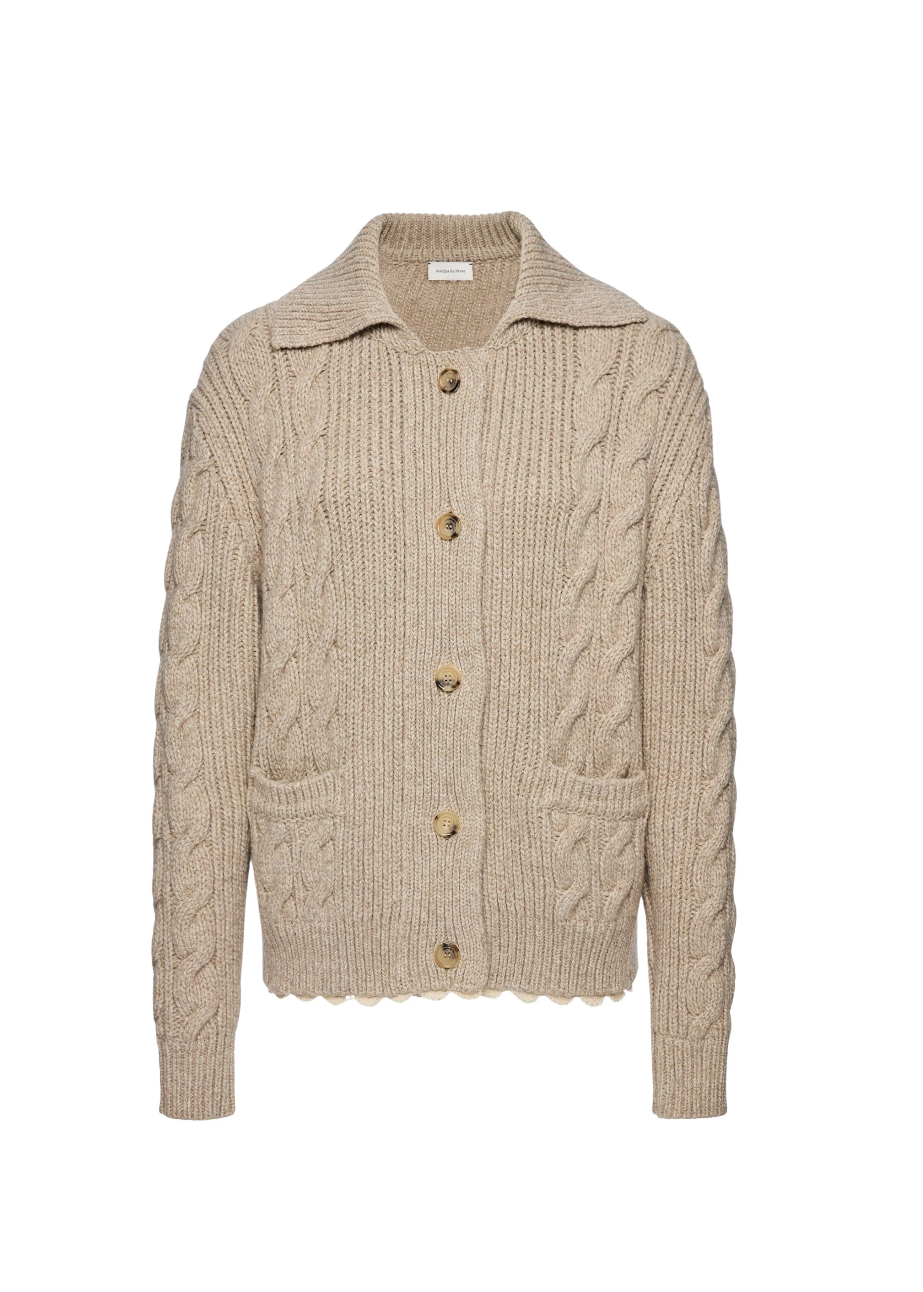 Magda Butrym Lace-detail cable knit cardigan jacket in beige