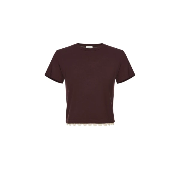 Magda Butrym Lace-detail classic t-shirt in brown
