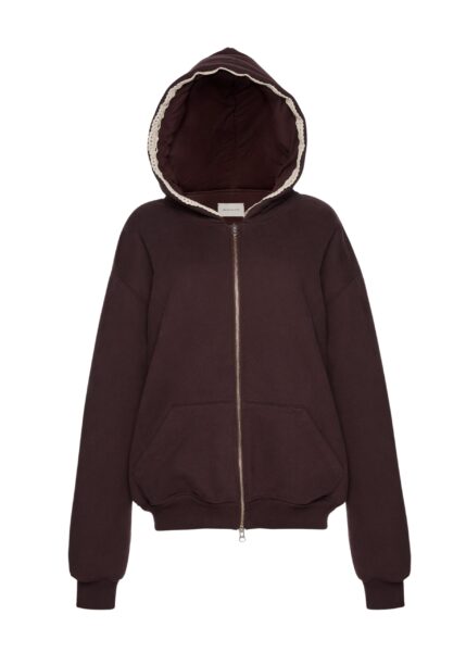 Magda Butrym Lace-detail zip up hoodie in brown