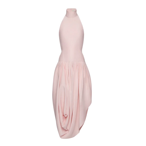 Magda Butrym Long draped silk halterneck dress with high collar in pink