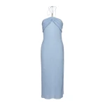 Magda Butrym Long halterneck dress with draped neckline in light blue