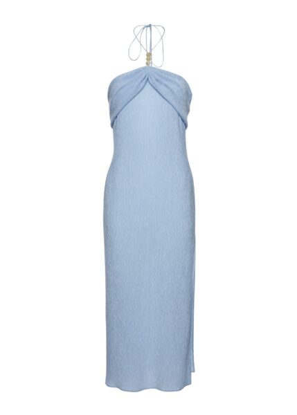 Magda Butrym Long halterneck dress with draped neckline in light blue