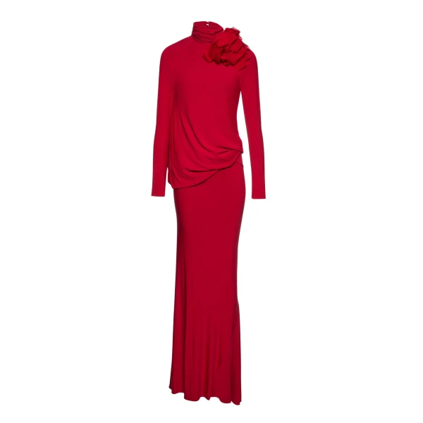 Magda Butrym Long open-back dress with high neck and floral detail in red