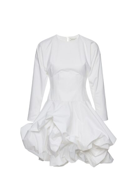 Magda Butrym Long-sleeve cotton mini dress with adjustable skirt in white