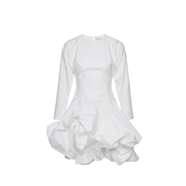 Magda Butrym Long-sleeve cotton mini dress with adjustable skirt in white