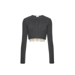 Magda Butrym Long-sleeve crochet-trim cropped cardigan in grey