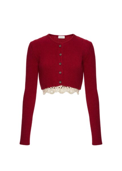 Magda Butrym Long-sleeve crochet-trim cropped cardigan in red