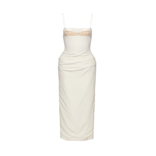 Magda Butrym Midi corset dress with lace neckline in cream