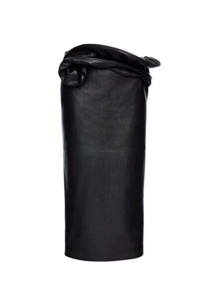 Magda Butrym Midi leather skirt with hand-twisted flower detail in black