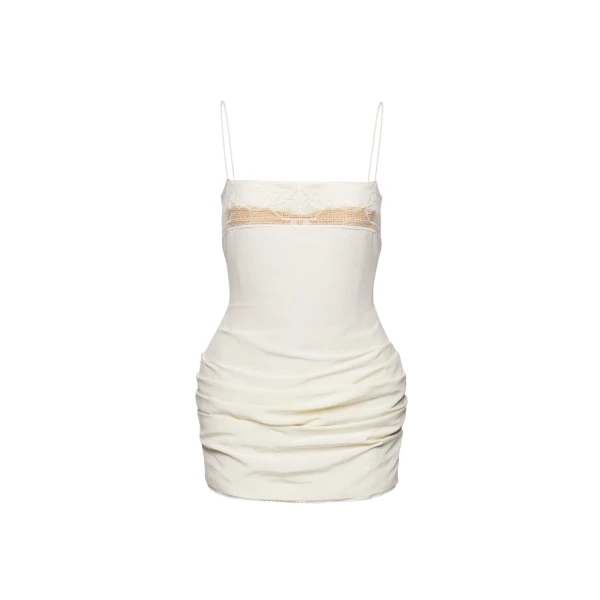 Magda Butrym Mini corset dress with lace neckline in cream
