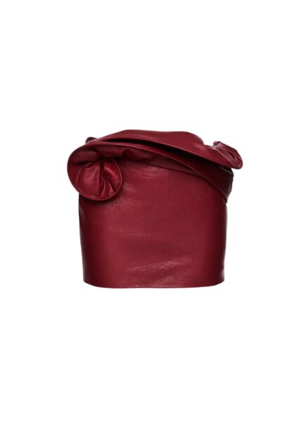 Magda Butrym Mini leather skirt with hand-twisted flower detail in cherry red